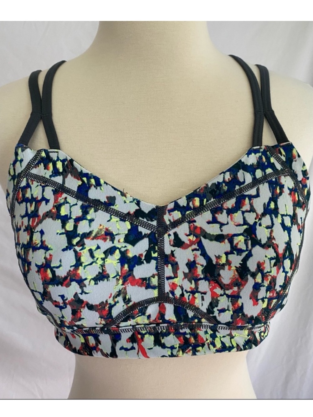 Zella Printed Multi-Color Strappy Sports Bra